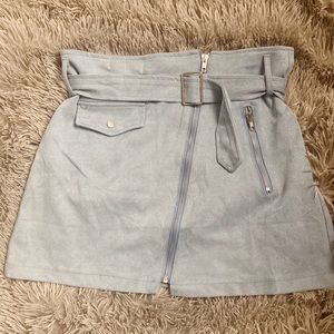 Belted Faux-suede Asymmetrical Zip Mini Skirt